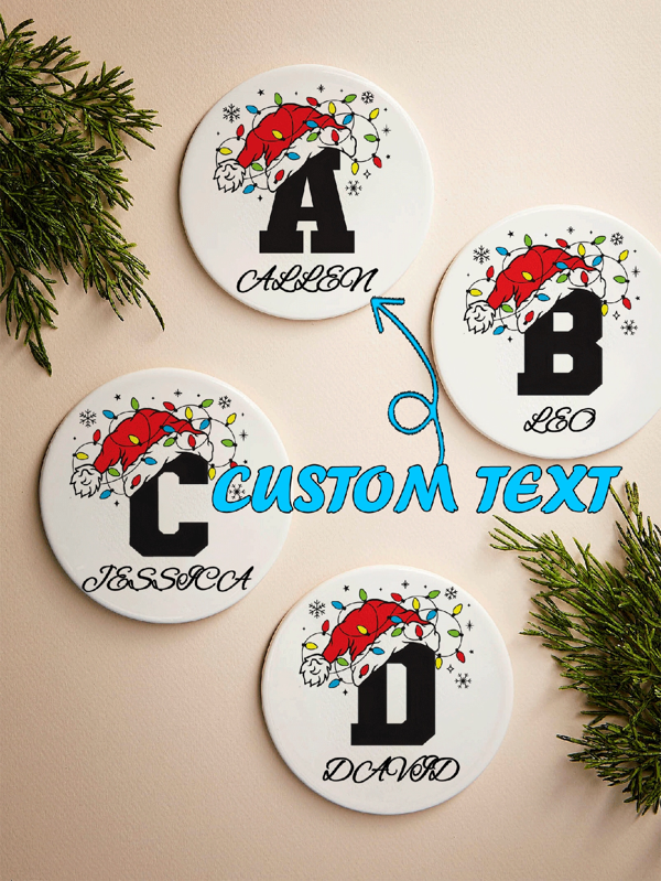 1 pieza Posavasos de cerámica con forma de gorro de Navidad personalizado con nombre, resistente al calor para bebidas, té y tazas de café, decoración del hogar y restaurante, regalo esencial navideño, decoración navideña