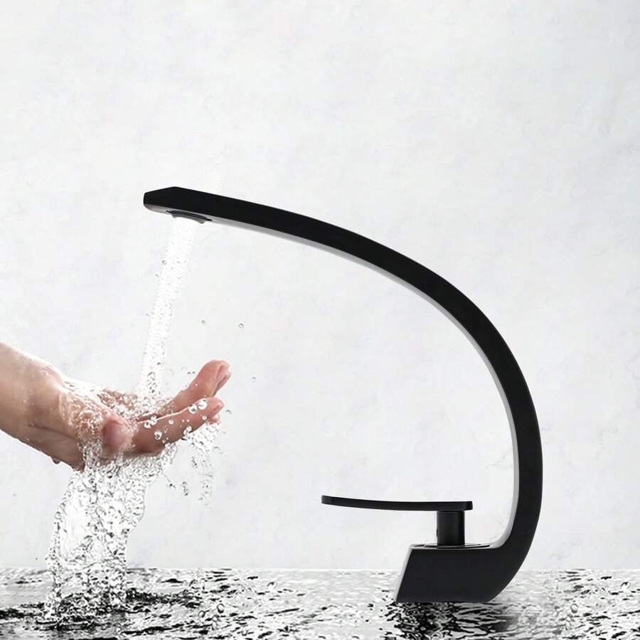 Faucet Washbasin Washbasin Faucet Single Lever Mixer Waterfall Bathroom Faucet Black - 黑色 - 查看 1
