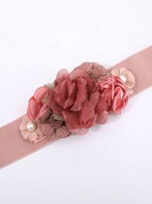 1pc Women Elastic Waist Belt With Faux Lace & Faux Pearl Flower Decor, Vacation Inspired Summer, School Fall, Autumn, Halloween