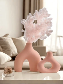 2 件套陶瓷花瓶套装，适合现代家居装饰，圆形哑光甜甜圈花瓶，适合蒲苇，中性波西米亚北欧极简主义风格花瓶，适合客厅、婚礼、餐桌、派对、办公室、卧室等场合的最佳礼物 - 彩色 - 查看 5