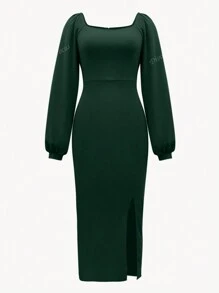 Fashionable High Slit Lantern Sleeve Long Dress For Women