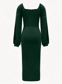 Fashionable High Slit Lantern Sleeve Long Dress For Women