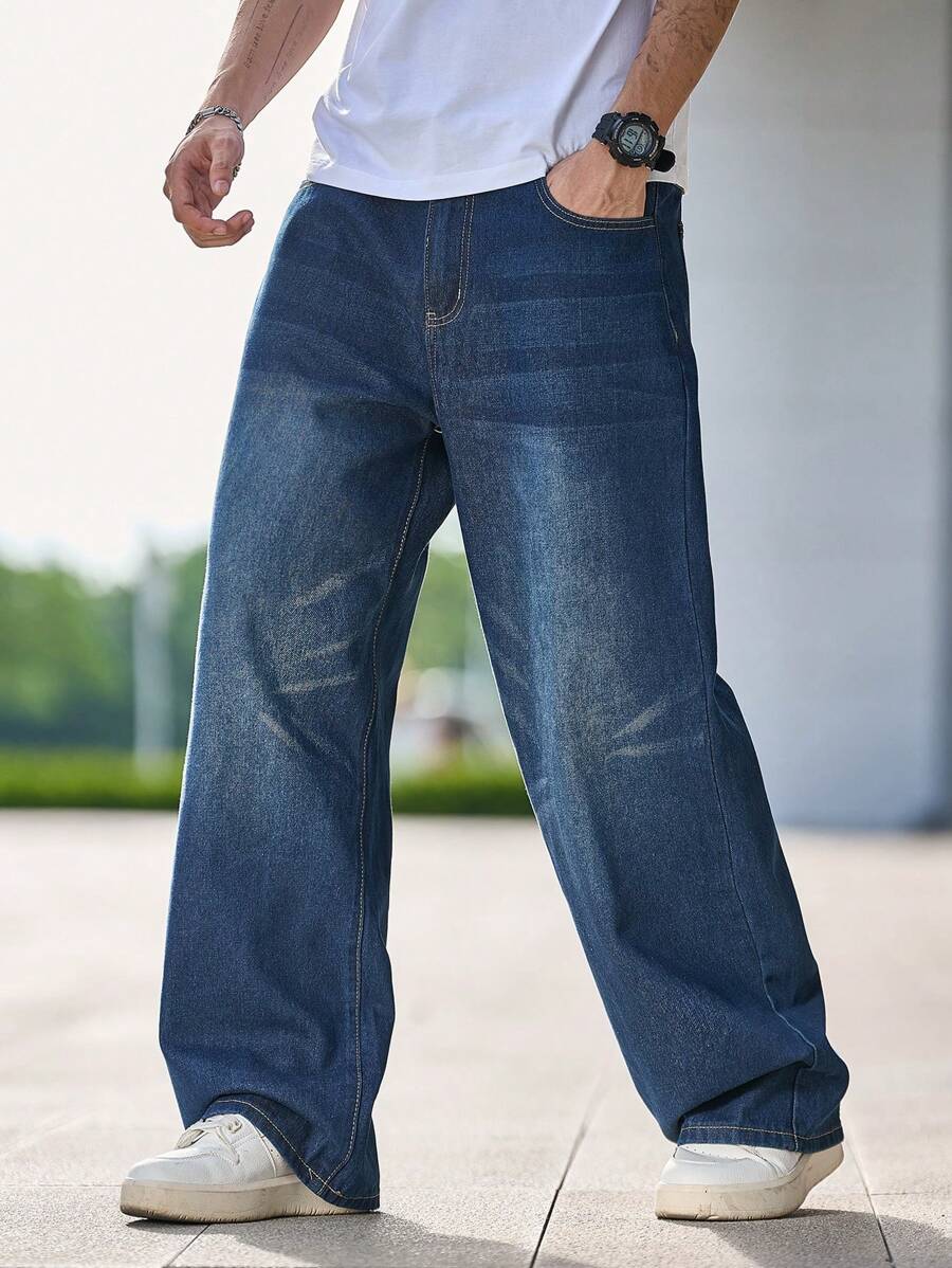 1 stuk Japanse stijl wijde pijpen losse rechte jeans, casual broek tot op de grond
