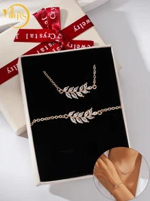 2 Stücke geometrisches Kreis-Glieder-Zirkonia Armband und Halskette Set, elegantes Schmuckgeschenkset mit Box, Brautgeschenk, Liebesgeschenk, Muttertagsgeschenk, Weihnachtsgeschenkbox, Geburtstagsgeschenk