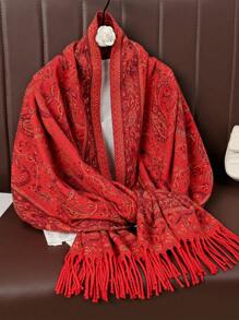 1pc Women's Thick Paisley Jacquard Scarf, Bohemian Style Warm Pashmina Hijab, Fashionable Blanket Shawl For Daily Wear, Autumn/Winter Abaya Accessories