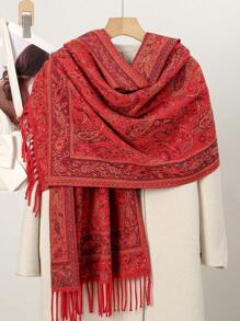1pc Women's Thick Paisley Jacquard Scarf, Bohemian Style Warm Pashmina Hijab, Fashionable Blanket Shawl For Daily Wear, Autumn/Winter Abaya Accessories