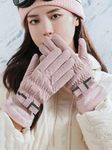 1双女士冬季手套，加厚毛绒内衬触摸屏保暖手套，适用于骑行、登山、滑雪、防风防寒、摩托车毛绒手套、触摸屏手套防水面料