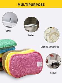 5 件/套超软纤维海绵清洁块，厚海绵吸水力强，双面设计强力去污，厨房清洁海绵 - 彩色 - 查看 6
