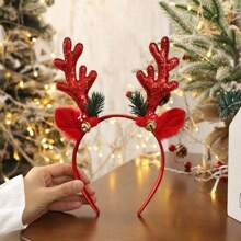 1 pièce Bandeau avec bois de cerf de Noël, clochette et paillettes, accessoire de cheveux de décoration de fête (style aléatoire, piles non incluses). Meilleurs cadeaux