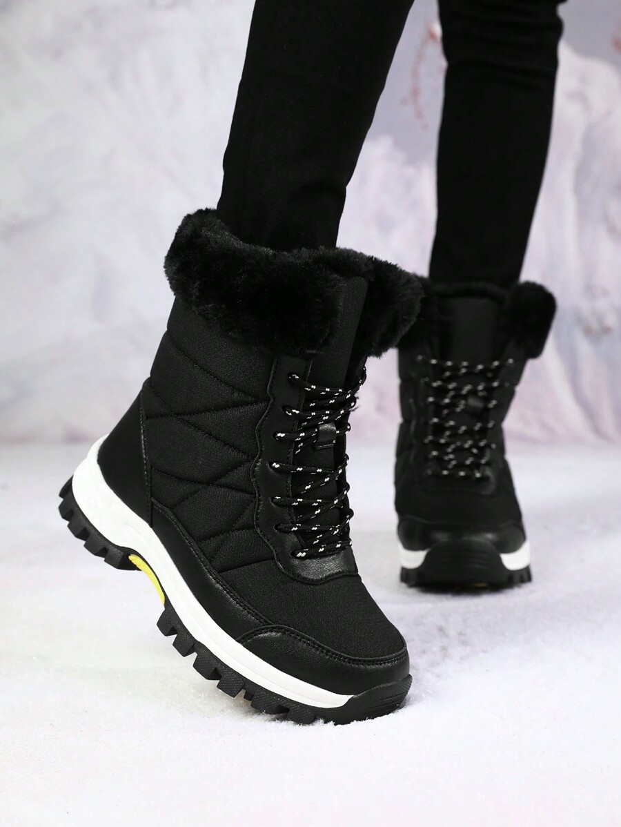 Women Outdoor Casual Sports Boots, Lace Up High Top Warm Snow Boots