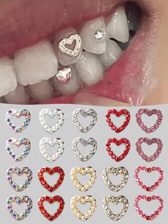 novani 3 Pcs/Box Shining Tooth Gems Hollow Heart Full Of Rhinestones Teeth Inlaid With Focus Stone Tooth Jewelry INS Style Niche Hot Girl Y2K Style Valentines,Mom,Mother,Mother's Day,Gift