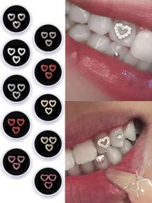 novani 3 Pcs/Box Shining Tooth Gems Hollow Heart Full Of Rhinestones Teeth Inlaid With Focus Stone Tooth Jewelry INS Style Niche Hot Girl Y2K Style Valentines,Mom,Mother,Mother's Day,Gift
