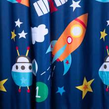 Cortina Quarto Infantil Criança Menino Menina Pequena 2,00x1,40 Ilhos Cromado Astronauta Azul Marinho