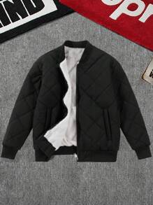 1pc Tween Boy Stand Collar Solid Color Fleece Thick Casual Sports Outdoor Warm Jacket, Autumn/Winter