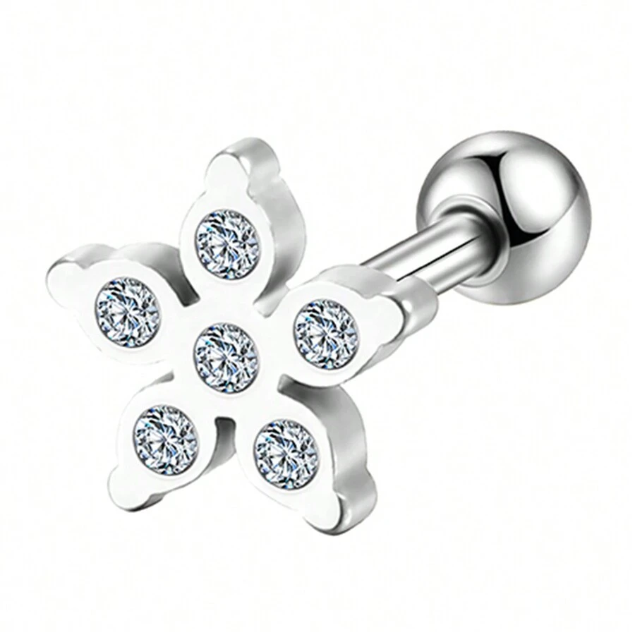 MICROBELL PIERCING SURGICAL STEEL PVD FLOWER RHINESTONES 1.2X6/8 - 銀色 - 查看 1