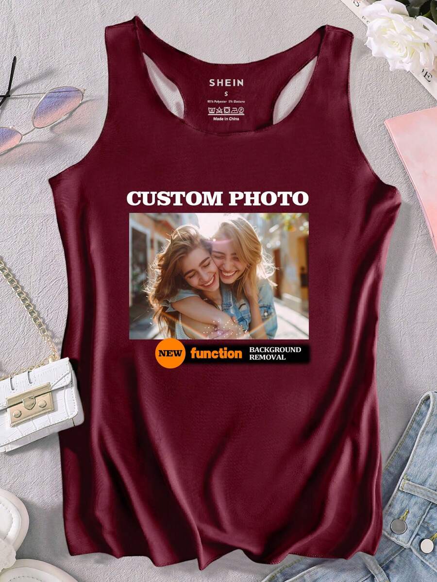 Chaleco con foto, chaleco personalizado con foto, chaleco con imagen, camiseta personalizada con logotipo, chaleco de foto personalizado, chaleco con foto personalizado, chaleco con gráfico personalizado - Burdeos - Ver 1