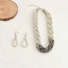 3pcs Bohemian Handcrafted Beaded Necklace And Earring Set, Multi-Layer Short Style