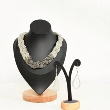 3pcs Bohemian Handcrafted Beaded Necklace And Earring Set, Multi-Layer Short Style