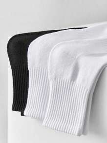 5 双女士中筒袜，专业运动中筒袜，运动袜，黑色袜子，纯色袜子，适合跑步运动的袜子，男女通用情侣袜 - 黑色 - 查看 5