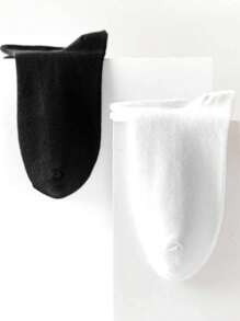 5 双女士中筒袜，专业运动中筒袜，运动袜，黑色袜子，纯色袜子，适合跑步运动的袜子，男女通用情侣袜 - 黑色 - 查看 6