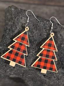 1 Cặp Hoa tai hình cây thông Noel kẻ sọc đỏ và đen Giáng sinh, Quà tặng trang sức ngày lễ cho phụ nữ - Nhiều màu - Xem 5