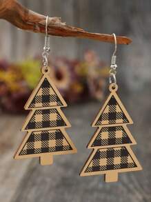 1 Cặp Hoa tai hình cây thông Noel kẻ sọc đỏ và đen Giáng sinh, Quà tặng trang sức ngày lễ cho phụ nữ - Nhiều màu - Xem 9