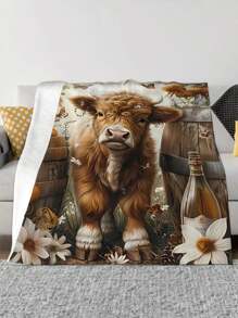 1pc pătură moale cu imprimeu de vaci de munte înalt, pătură de flanel îngroșată antibacterian pentru canapea, pat, sufragerie, călătorie, birou, somn, aer condiționat, cadou ideal pentru ziua de naștere, vacanță, toate anotimpurile