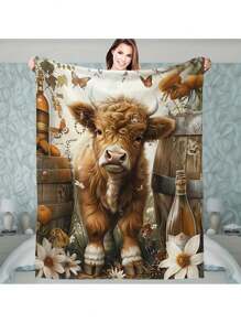 1pc pătură moale cu imprimeu de vaci de munte înalt, pătură de flanel îngroșată antibacterian pentru canapea, pat, sufragerie, călătorie, birou, somn, aer condiționat, cadou ideal pentru ziua de naștere, vacanță, toate anotimpurile