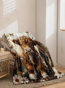 1pc pătură moale cu imprimeu de vaci de munte înalt, pătură de flanel îngroșată antibacterian pentru canapea, pat, sufragerie, călătorie, birou, somn, aer condiționat, cadou ideal pentru ziua de naștere, vacanță, toate anotimpurile