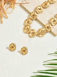 1 Set Of 3pcs Metal Flower Necklace & Earrings Jewelry Set For Women, Fashionable For Party, Banquet, Wedding, Versatile Valentines