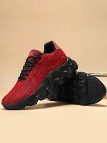 透气网眼休闲时尚运动鞋厚底运动鞋男士潮流鞋 - 紅色 - 查看 5