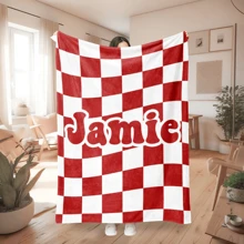 1 Gepersonaliseerde naam rasterpatroon deken in blauw of andere kleuren, geschikt voor zachte en comfortabele familie dekens, slaapkamer bedden, banken, kantoor multifunctionele dekens, buiten kampeertrips, is een uniek cadeau voor haar/hem, vriend, vriendin, vrouw, echtgenoot, Valentijnsdag