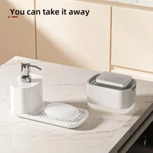 1 件家用塑料厨房皂液器，手动按压式皂液盒，洗碗液出口，台面洗手液储存盒，浴室梳妆台皂液盒 - 彩色 - 查看 2