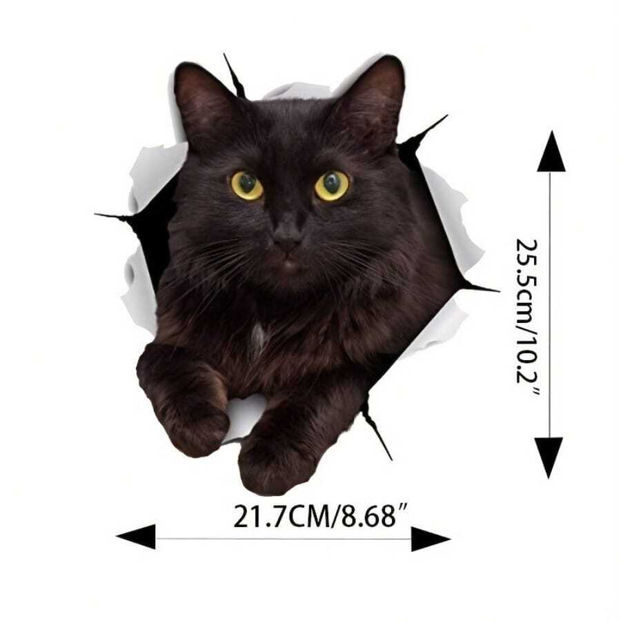 3D Cat Stickers, Black Cat Wall Decals, Cat Stickers For Bedroom Fridge