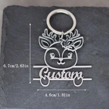 1 件定制个性化不锈钢动物形状钥匙扣，带名字雕刻，字母主题宠物爱好者钥匙圈，定制熊钥匙扣，女士钥匙圈，宠物爱好者纪念礼物 - 銀色 - 查看 5