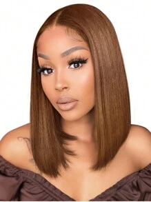 Eulisi Brown Bob Wig Human Hair 13x4 Lace Front Wigs Golden Brown Wig Short Straight Bob Lace Frontal Wigs For Women Pre Plucked With Baby Hair 150% Density 10 Inch