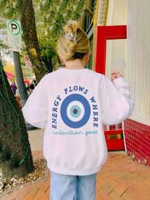 1 Stück Mädchen Lässig bedruckter Rundhals Sweatshirt, Langarm warmer Top für Schuluniform, Herbst/Winter - Rundhals Sweatshirt für Kinder mit großen Träumen vorbereitet - Weiss - Übersicht 3