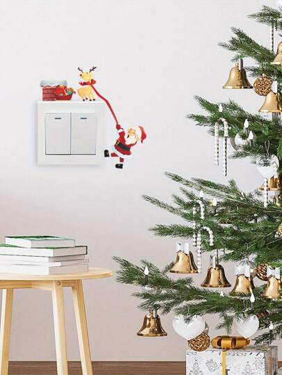 1 peça de decoração de parede para: Papai Noel, rena e trenó - capa de interruptor autoadesiva para decoração de casa, adesivos, decalque de parede, decalque de vinil para decoração de casa, itens de decoração de primavera para renovar sua casa, adesivos de decoração Rama