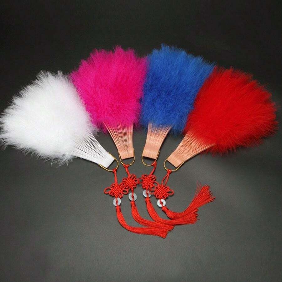 Christmas White Feather Fan Full Velvet Decorative Hand Fan Runway