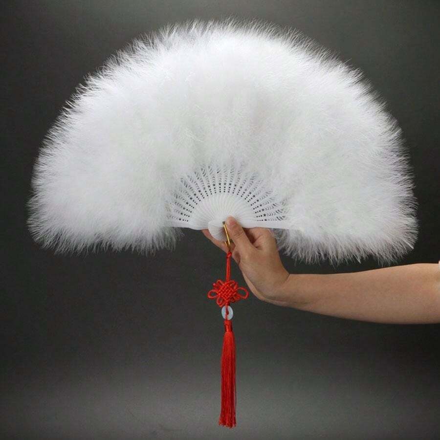Christmas White Feather Fan Full Velvet Decorative Hand Fan Runway
