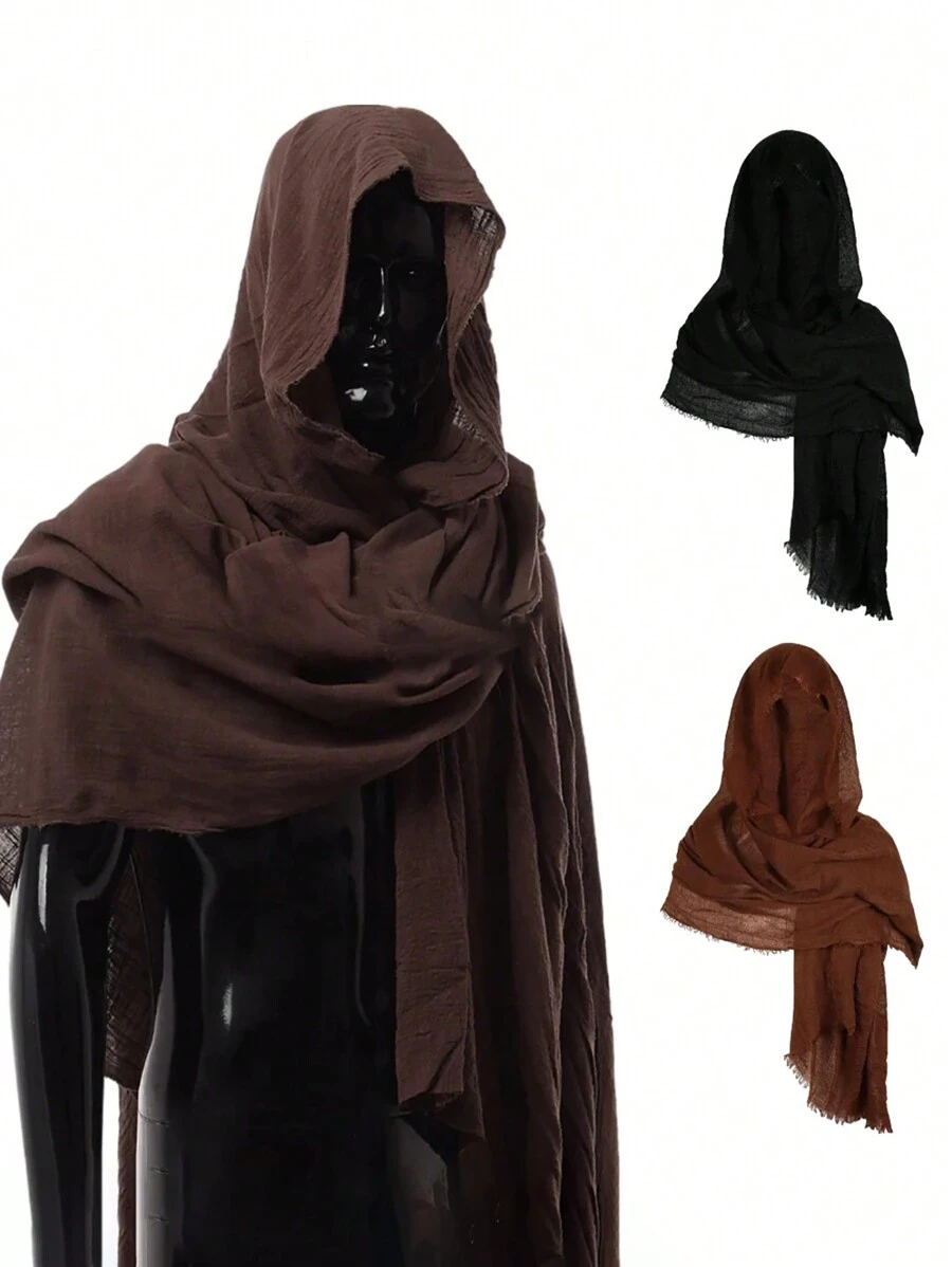 1PC Cosplay Men Women Medieval Pirate Retro Hood Scarf Black Green Wrap Cloak Renaissance Halloween Masquerade Costume Shoulder Cowl Black Cape