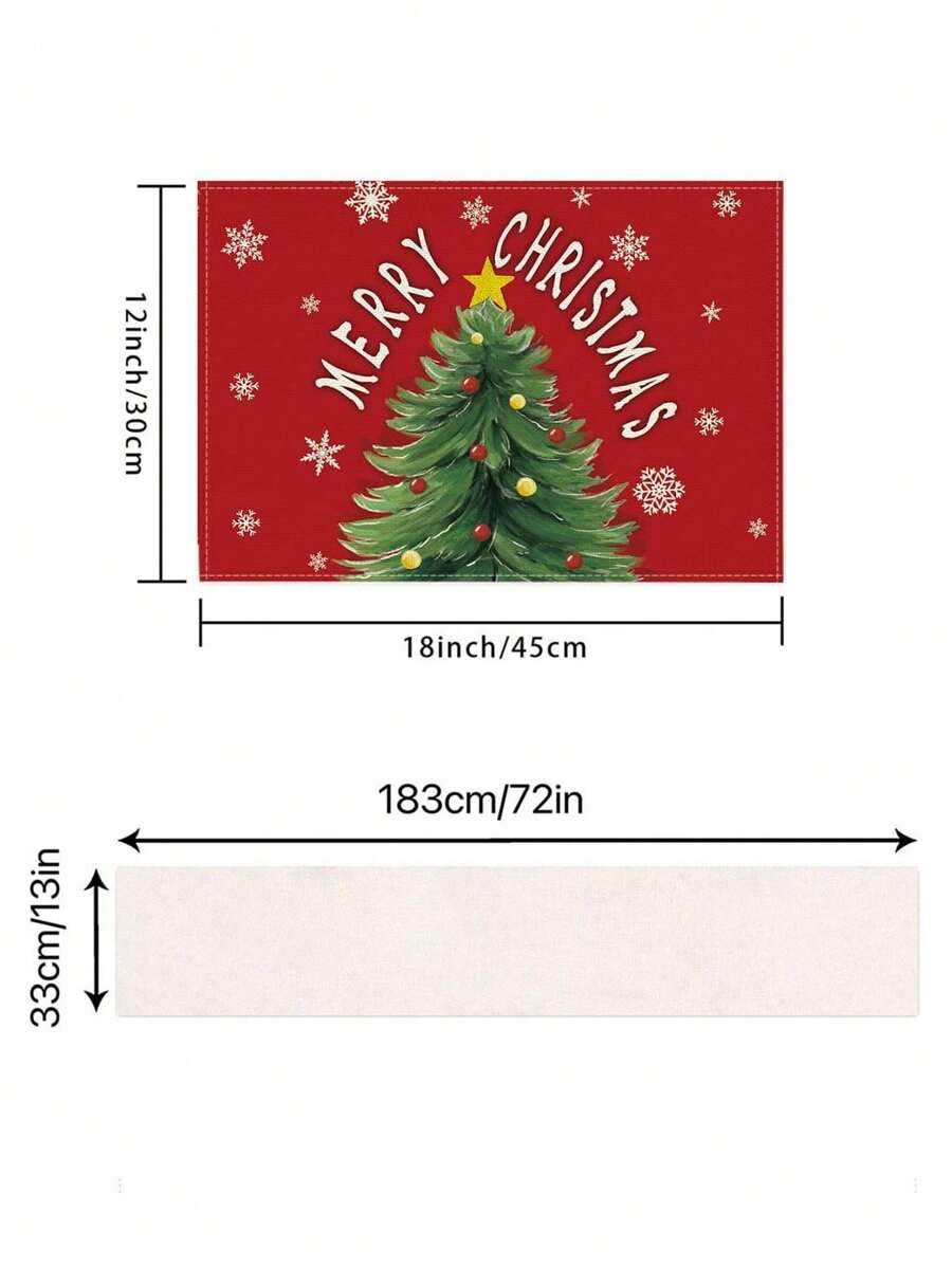 Christmas Pine Tree Pattern Red & Black Table Runner & Placemat Set, 13