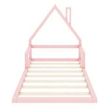 90*200cm Kinderbett, Flachbett, Hausform, Kiefer massiv, einfache Form,Rosa