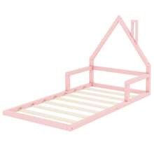 90*200cm Kinderbett, Flachbett, Hausform, Kiefer massiv, einfache Form,Rosa