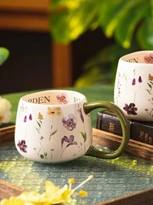 1 pieza Taza de cerámica de gran capacidad, estilo Ins, con diseño de asa cómoda, estilo pastoril simple para café, leche, postre, con patrón floral, fácil de limpiar, reutilizable, regreso a la escuela único - Multicolor - Ver 7