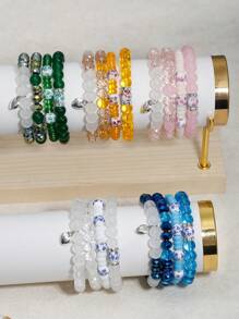 Bộ 4 vòng tay hạt pha lê hình trái tim Bohemian nhiều màu sắc dành cho nữ Bộ vòng tay hạt pha lê hình trái tim Bohemian nhiều lớp có thể điều chỉnh Bộ trang sức Boho - 4 cái - Xem 10