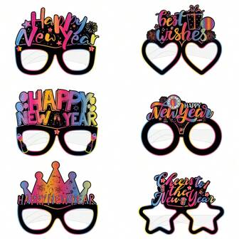 6/12pcs 2025 New Year's Dazzling Colorful Paper Glasses, Decorative Glasses For New Year Parties Photography Props