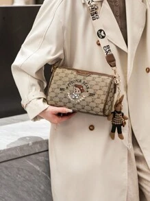 Casual All-Match Diagonal Crossbody Bags Chic Mini Square Bags With Accessory - Khaki - View 4