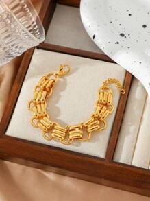 1 pieza Cadena de perlas con cristales de Rhinestone en forma de corazón, cadena retorcida, cadena "Volver a la vida", cadena lisa minimalista, pulsera de brazalete, diseño elegante y delicado de moda retro, adecuado para vacaciones, fiestas, citas, regalos, uso diario - Amarillo Oro - Ver 24