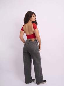 Cropped Open Back Nude Women's Baby Tee Look Open Back Polyamide - Red - View 4